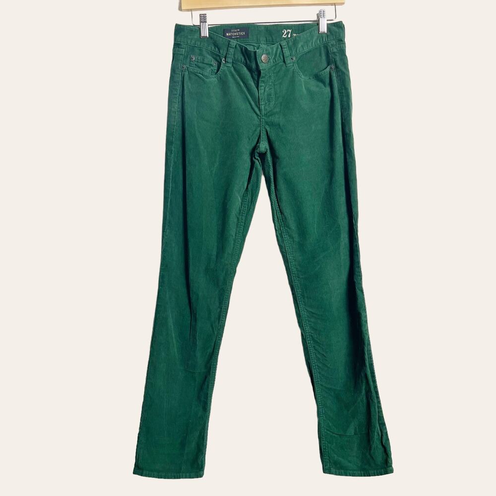 J. Crew Matchstick Mid Rise Green Stretch Corduroy Pants Size 27